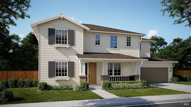 view of front of home with a front lawn and a garage