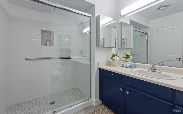 bathroom with vanity and walk in shower