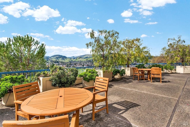 view of patio featuring a mountain view