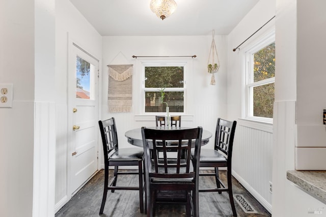 dining room with dark hardwood / wood-style flooring