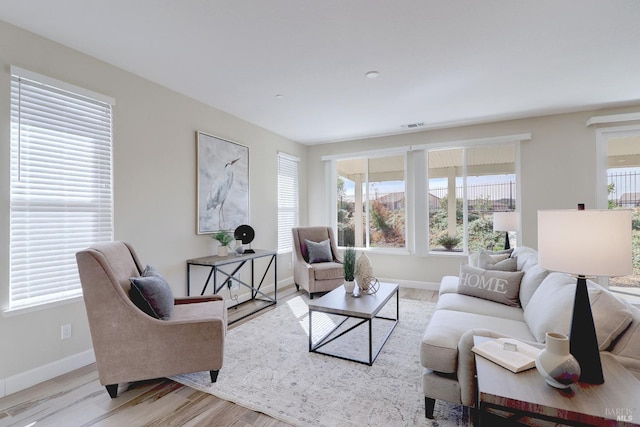 living room with a healthy amount of sunlight and light wood-type flooring