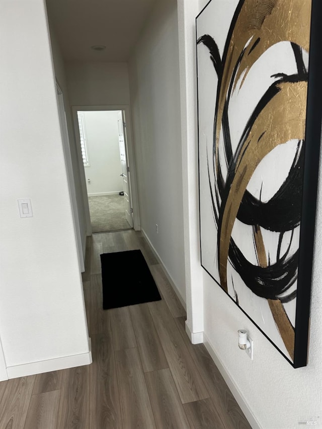 hallway with dark hardwood / wood-style floors