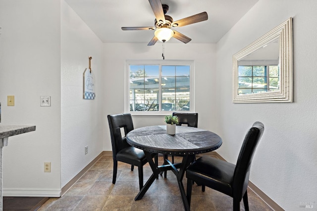 dining area featuring a wealth of natural light and ceiling fan