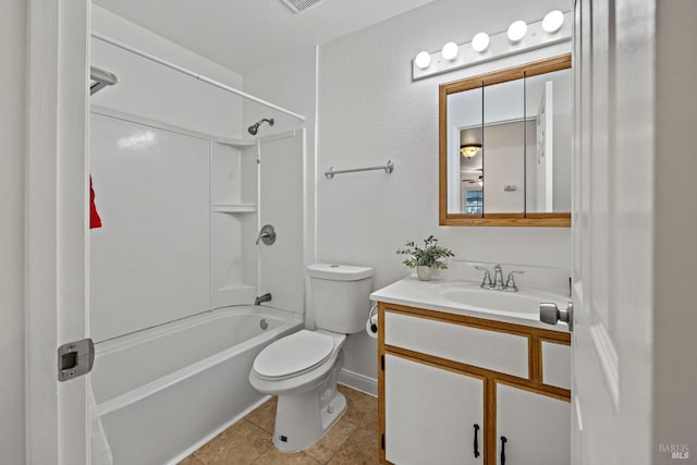 full bathroom with tile patterned floors, vanity, toilet, and shower / washtub combination