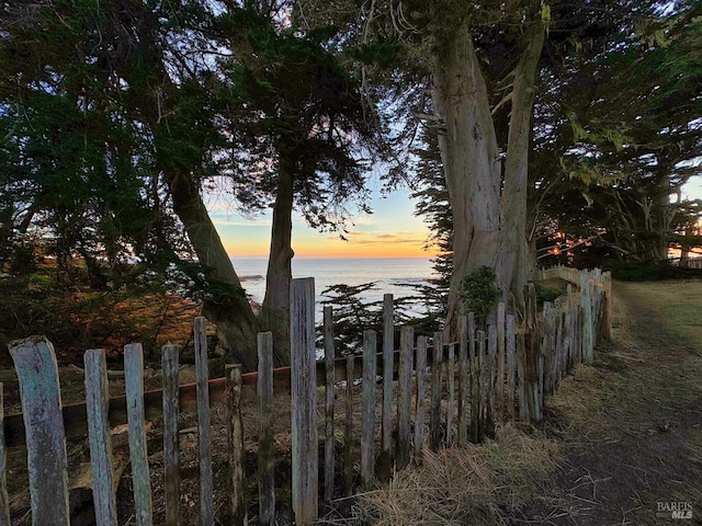 yard at dusk with a water view