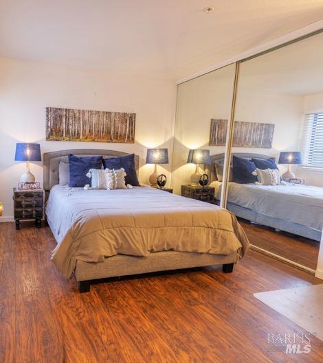 bedroom featuring hardwood / wood-style flooring and a closet