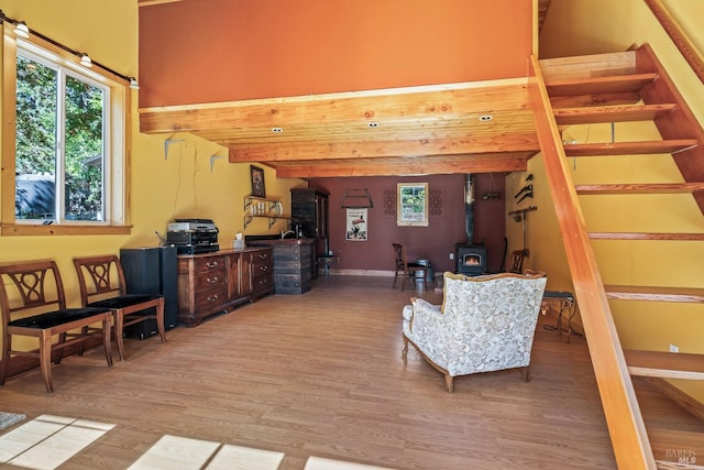 31026 Albion Ridge L Rd, Albion, CA 95410 - living room with hardwood / wood-style floors and a wood stove