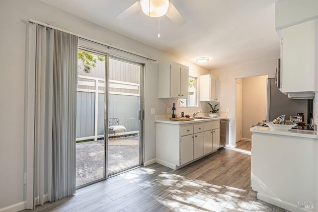 kitchen featuring white cabinets, light wood-type flooring, and plenty of natural light