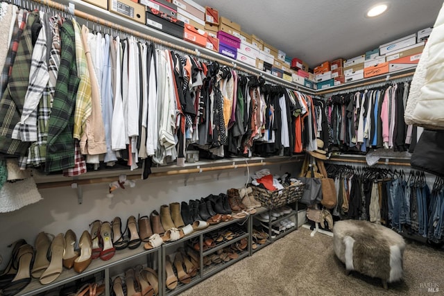 spacious closet featuring carpet flooring