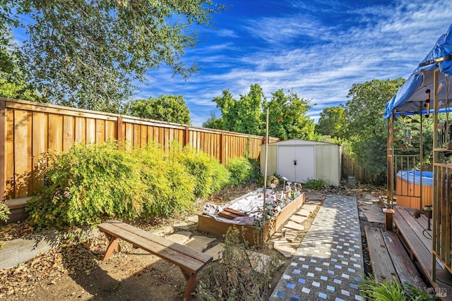 view of yard with a storage unit