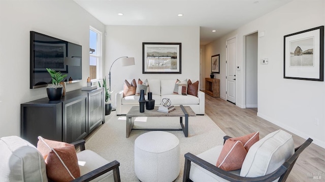 living room with light hardwood / wood-style flooring