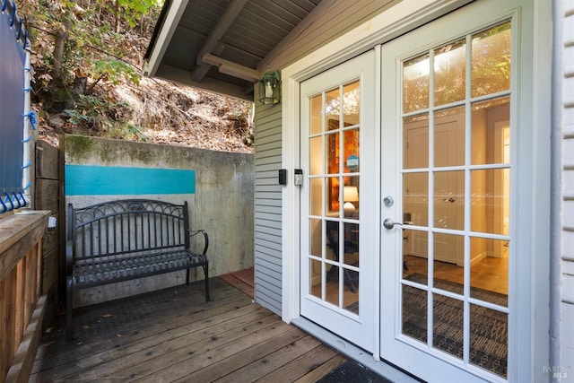 wooden terrace featuring french doors