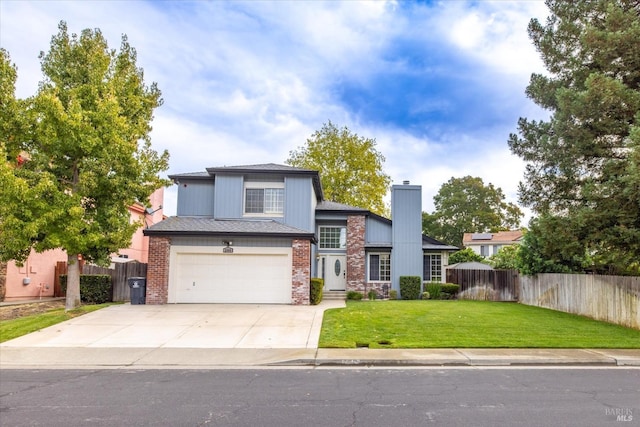 view of front of home with a front yard and a garage