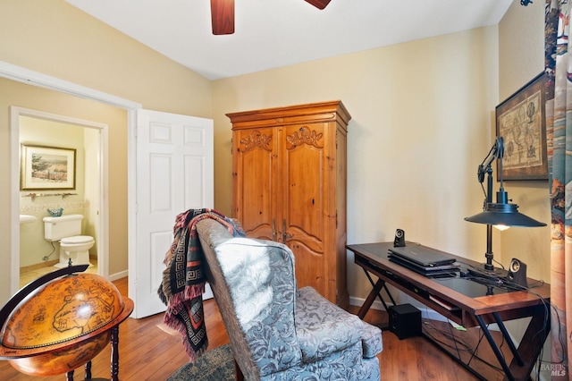 office area featuring ceiling fan and hardwood / wood-style floors