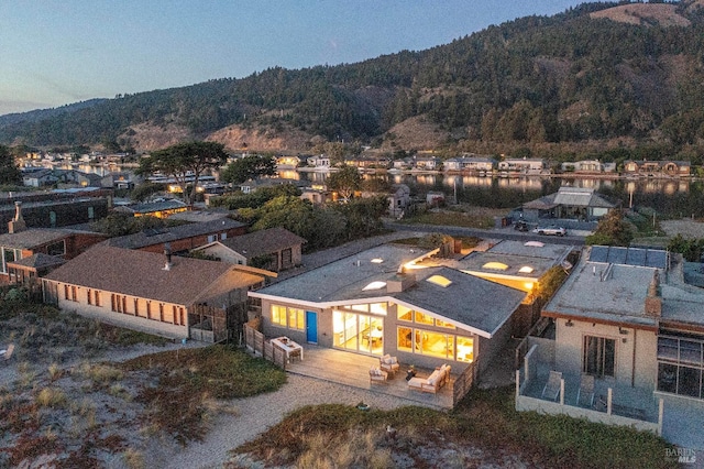 view of aerial view at dusk