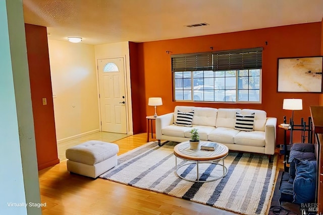 living room with hardwood / wood-style floors