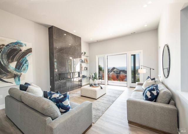 living room with hardwood / wood-style flooring