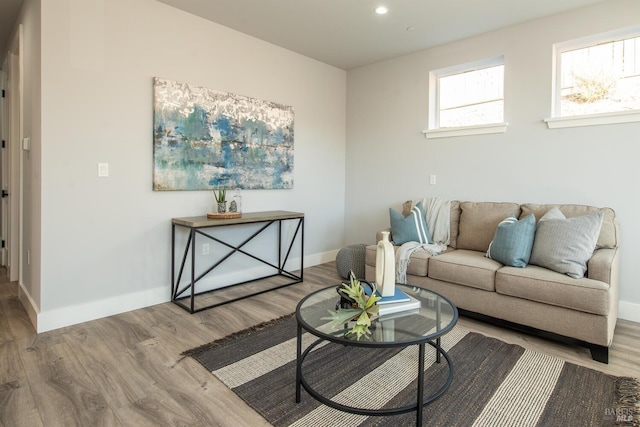 living room with light wood-type flooring