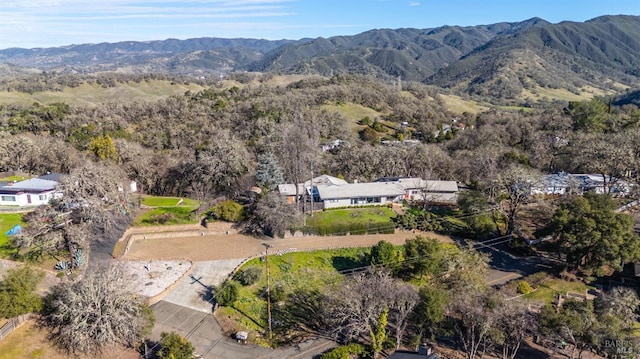 birds eye view of property featuring a mountain view