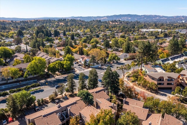 drone / aerial view featuring a mountain view