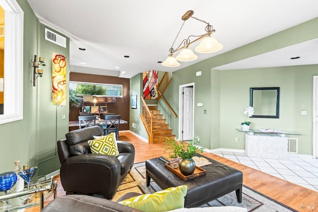 living room with light wood-type flooring