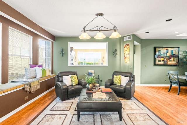 living room with light wood-type flooring