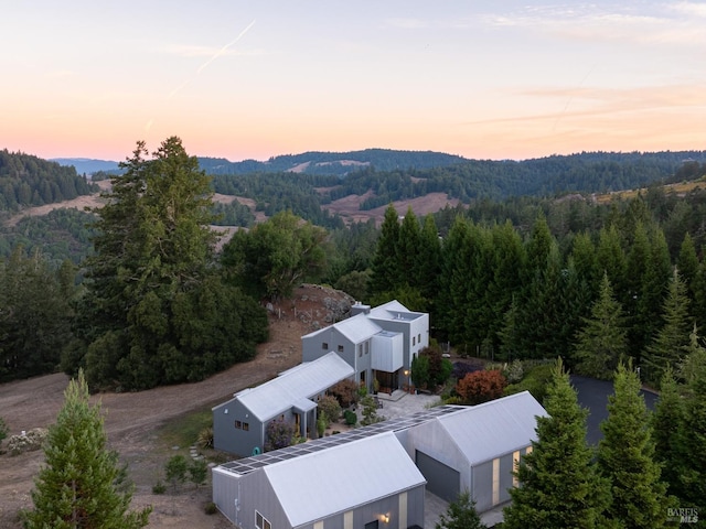 view of aerial view at dusk