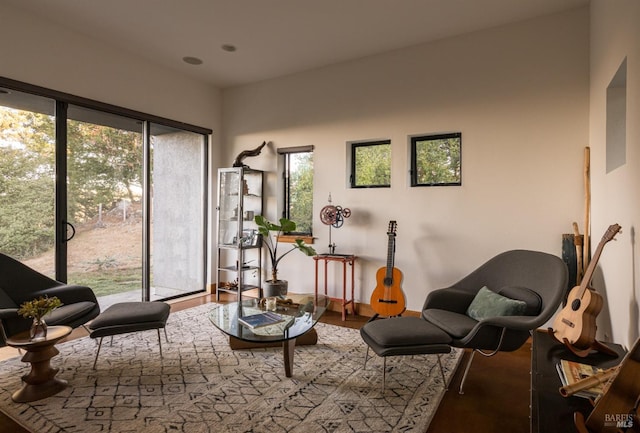 sitting room with hardwood / wood-style flooring