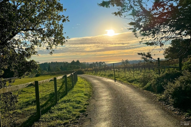 view of street featuring a rural view