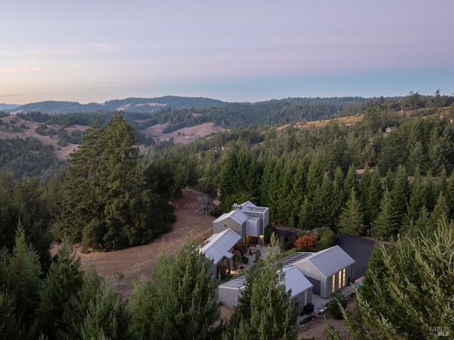 view of aerial view at dusk