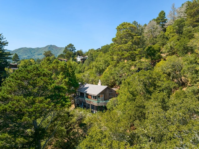 drone / aerial view featuring a mountain view