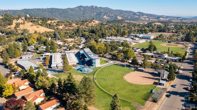 drone / aerial view featuring a mountain view