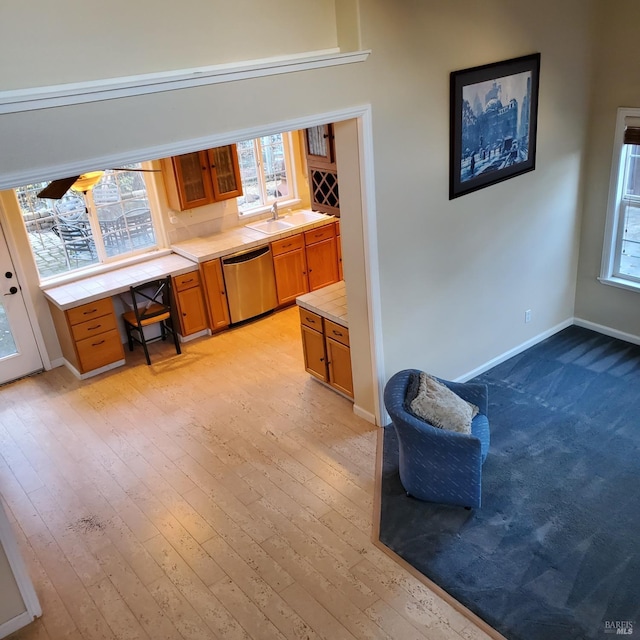 kitchen featuring dishwasher, light wood-type flooring, and sink