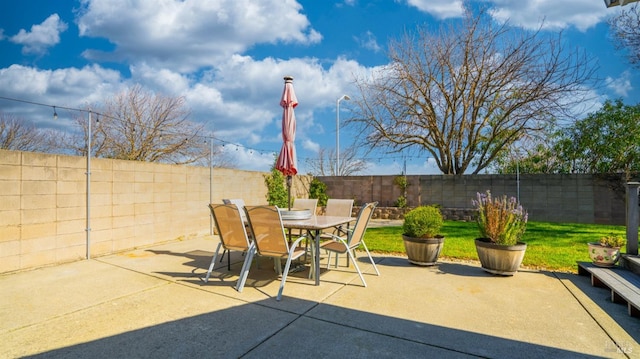 view of patio / terrace with outdoor dining area and a fenced backyard