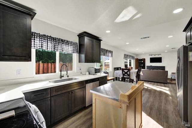 living room featuring dark hardwood / wood-style floors