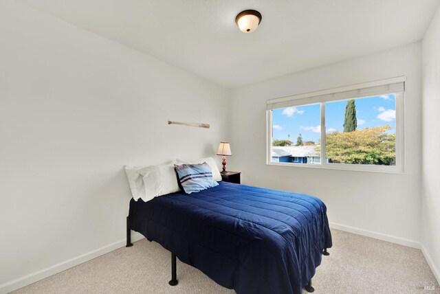 bedroom with light carpet