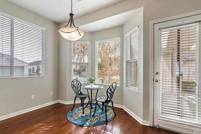 dining space featuring dark hardwood / wood-style flooring and plenty of natural light