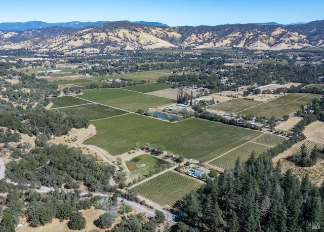 aerial view featuring a rural view and a mountain view