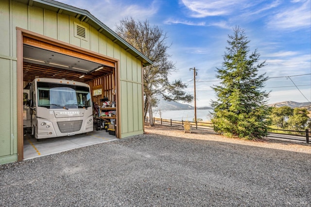 garage with a mountain view