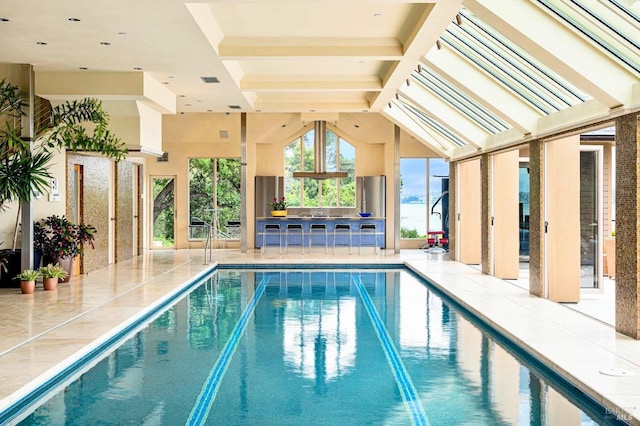 view of swimming pool featuring a patio area