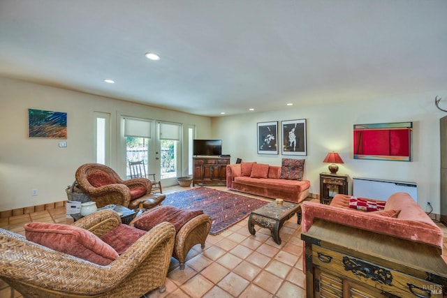 tiled living room with french doors