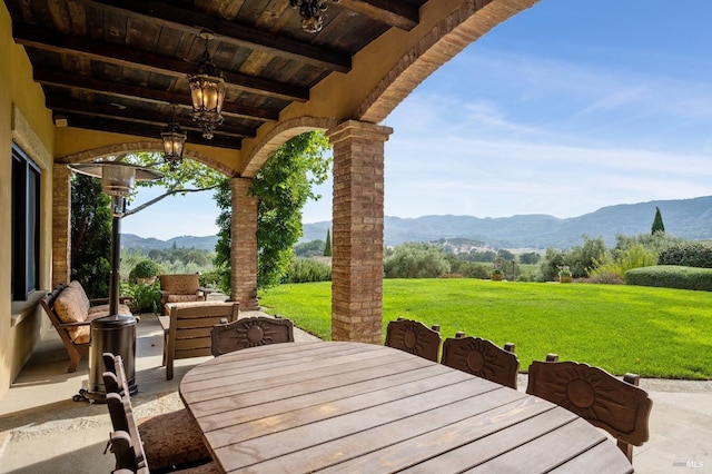 view of patio featuring a mountain view