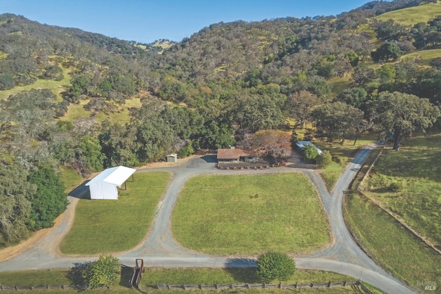 birds eye view of property with a mountain view