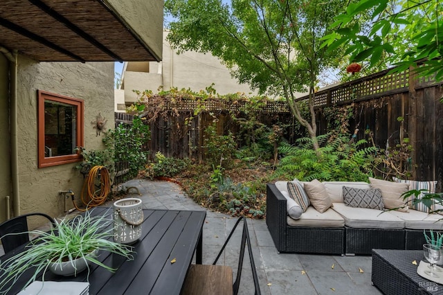 view of patio / terrace with a fenced backyard and an outdoor hangout area