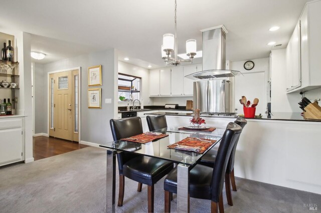 1240 Peppertree Cir, Saint Helena, CA 94574 - dining room featuring dark colored carpet, recessed lighting, and a chandelier