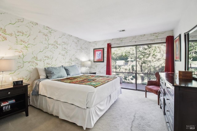 1240 Peppertree Cir, Saint Helena, CA 94574 - carpeted bedroom featuring wallpapered walls, access to exterior, and multiple windows