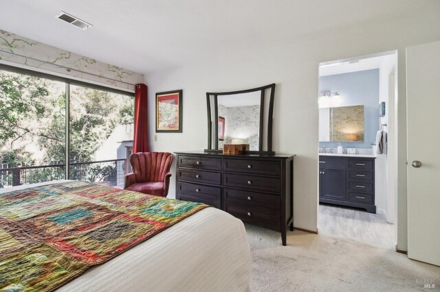 1240 Peppertree Cir, Saint Helena, CA 94574 - bedroom featuring light carpet, ensuite bath, and access to outside