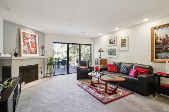 1240 Peppertree Cir, Saint Helena, CA 94574 - living area featuring carpet floors, recessed lighting, and a high end fireplace