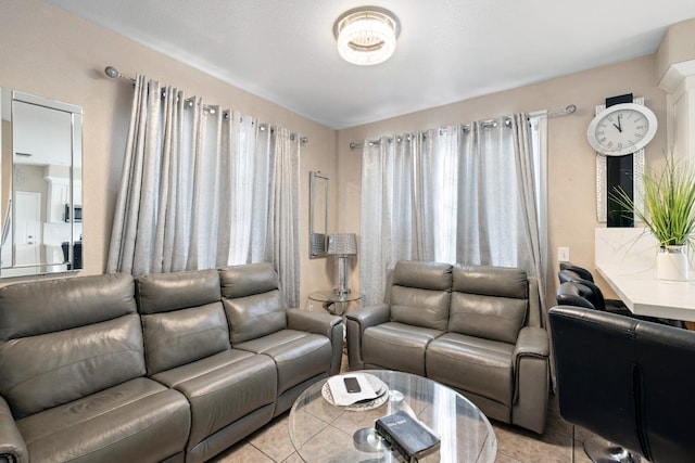 living room with light tile patterned floors