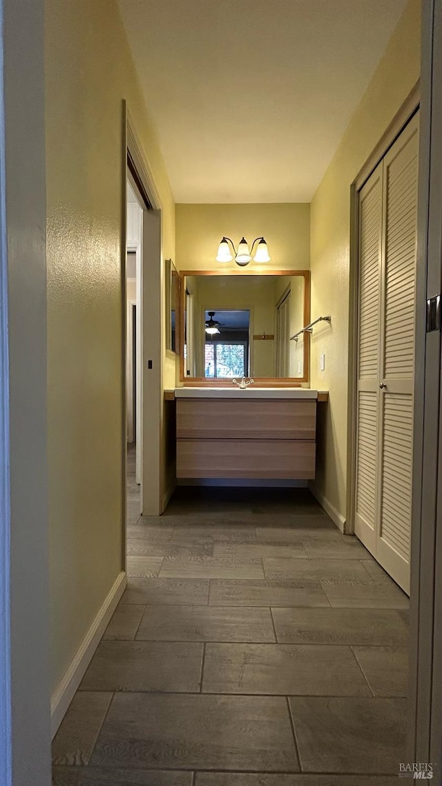 bathroom featuring wood-type flooring and vanity